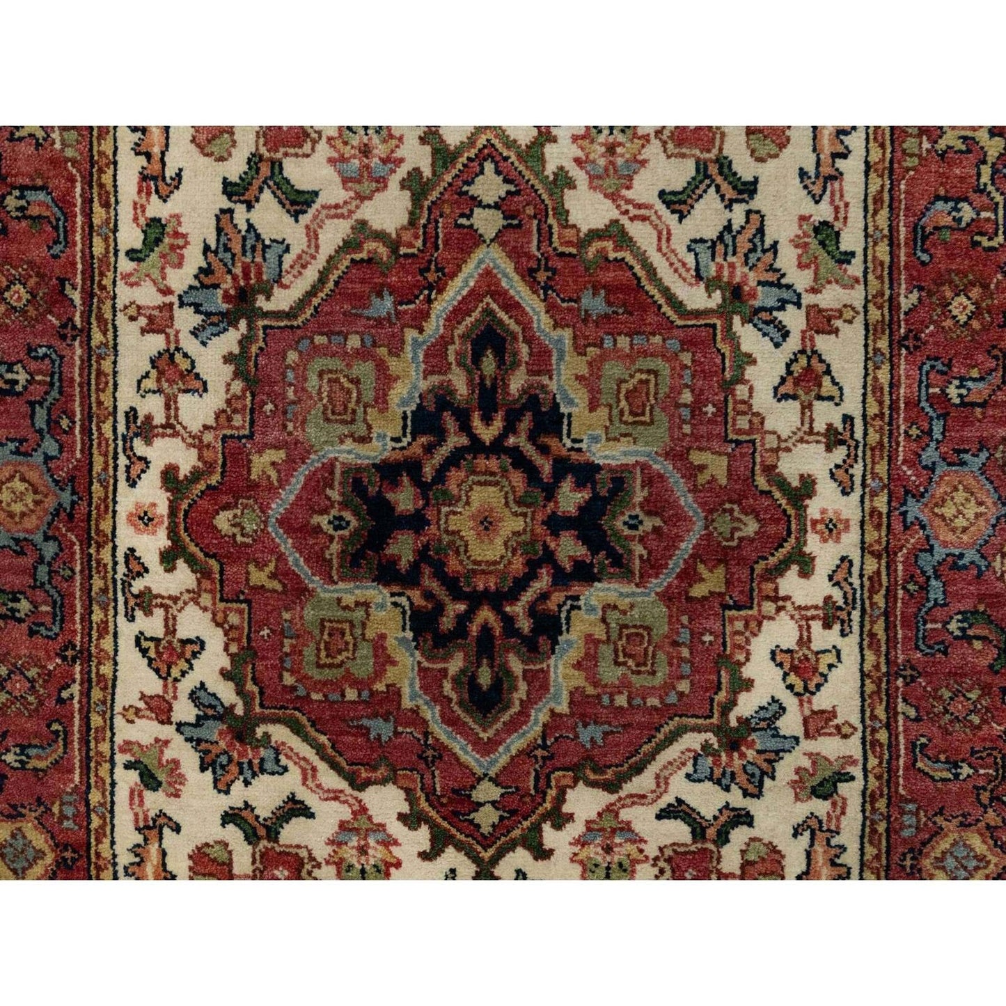 2'8"X28'1" Eggnog White Wool Heris Re-Creation Hand Knotted Xl Runner Rug