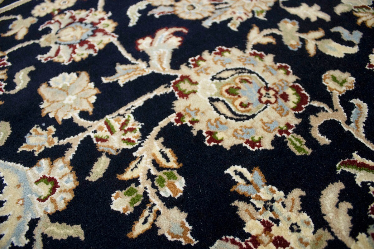 Handmade Indo-Nain Dark Navy Floral Design Round