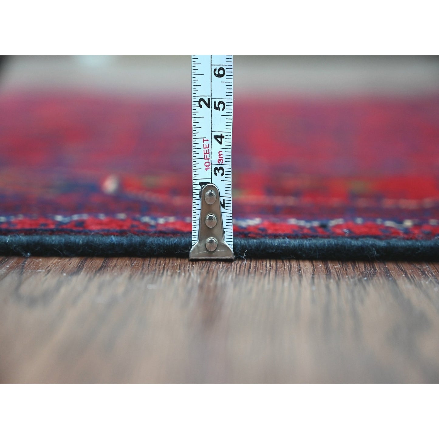 3'3"X4'9" Deep Red Afghan Khamyab Star Design Pure Wool Hand Knotted Rug