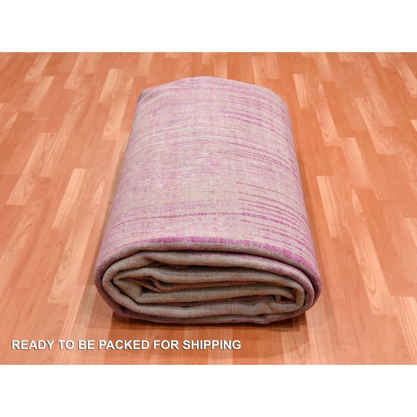 10'X14'3" Pink Natural Wool Hand Knotted Vertical Ombre Design Rug
