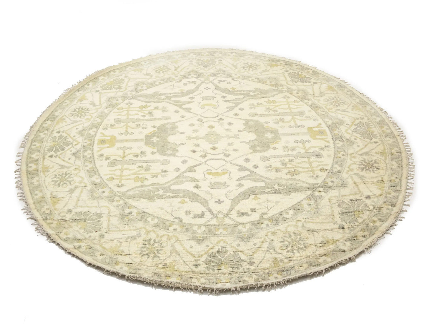 Hand-Knotted Oushak Oriental Round Rug Floral