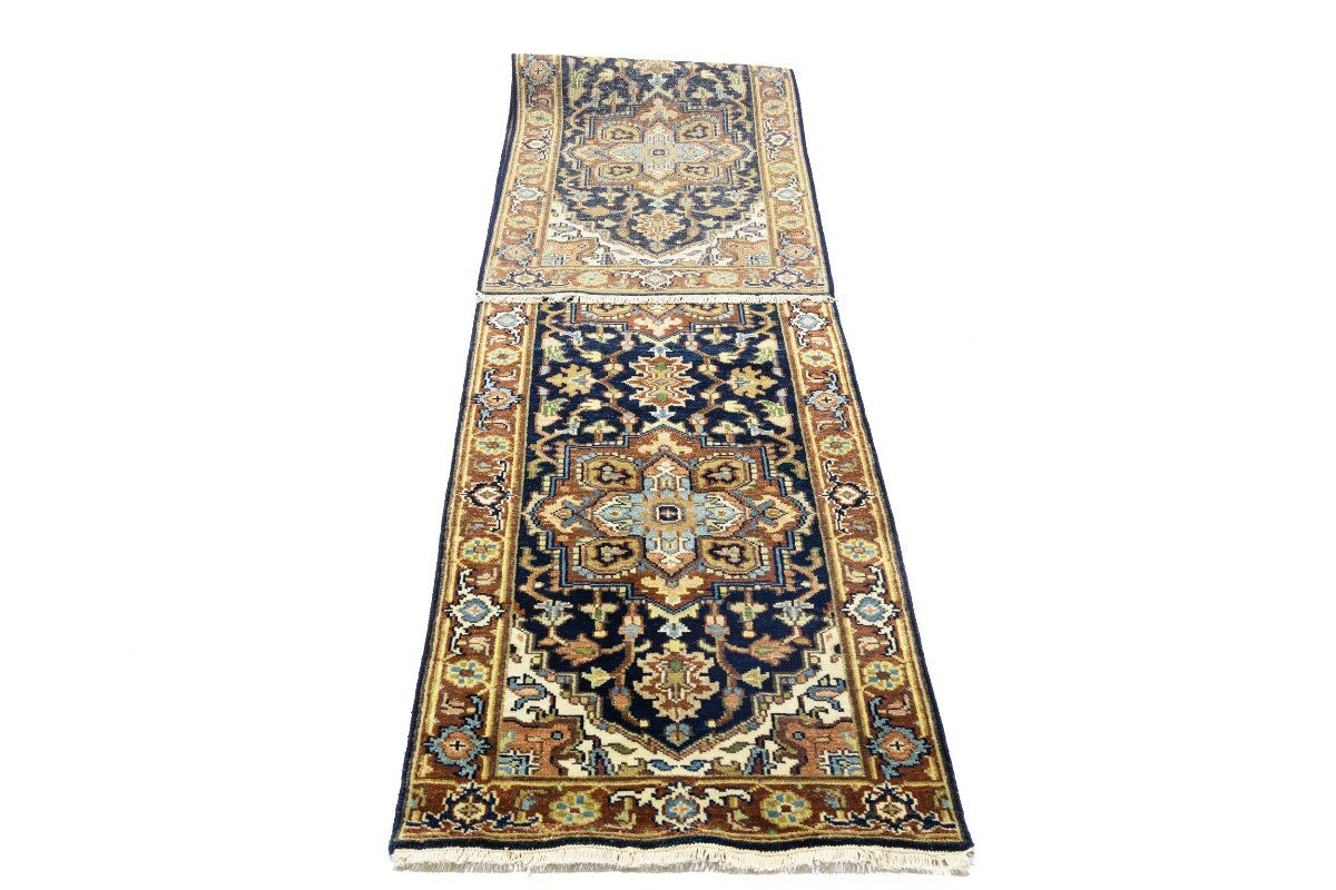 Handmade Heriz Serapi Runner Rug Geometric