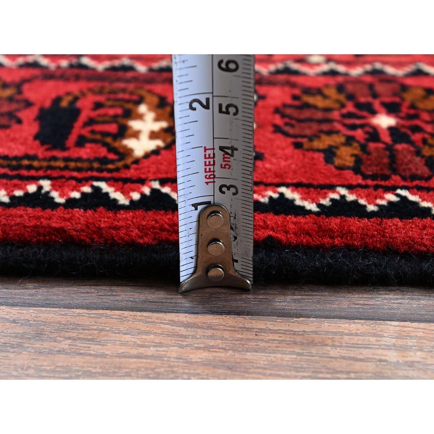 2'3"X5'2" Red Hand Knotted Afghan Khamyab Tribal Design All Wool Runner Rug