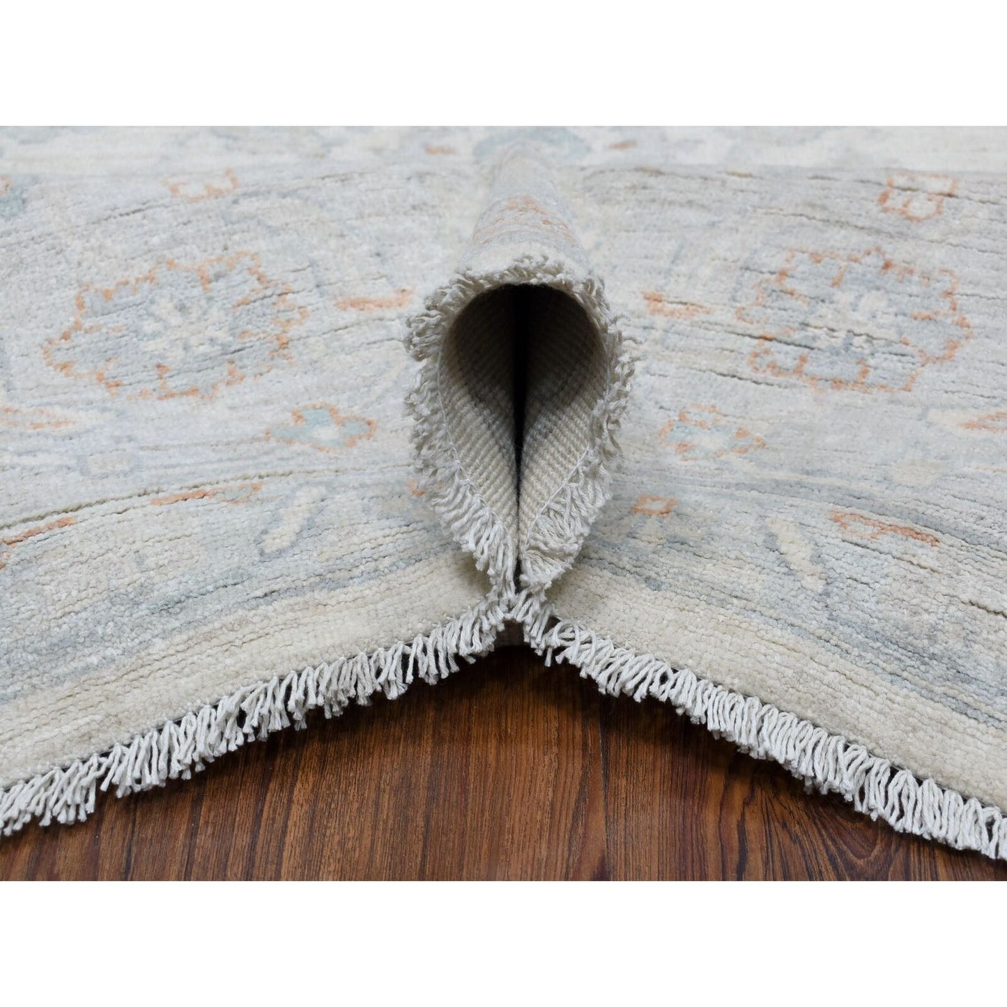8'X9'9" White White Wash Peshawar Hand Knotted Natural Wool Oriental Rug