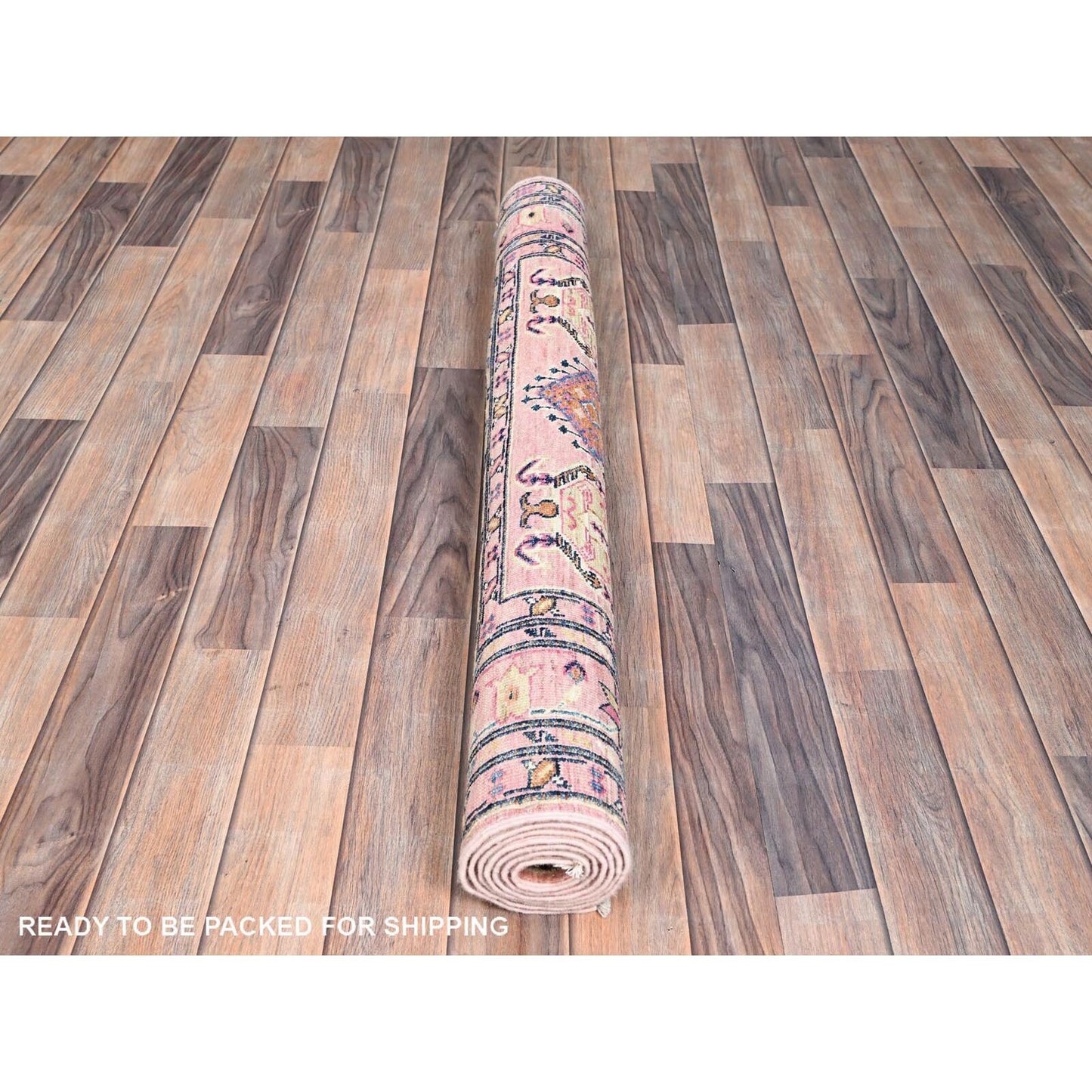 4'X6' Pink Salt Organic Wool Hand Knotted Afghan Super Kazak Rug