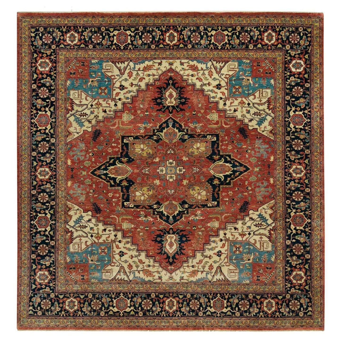 10'X10' Red Hand Knotted Heris Re-Creation Wool Square Oriental Rug