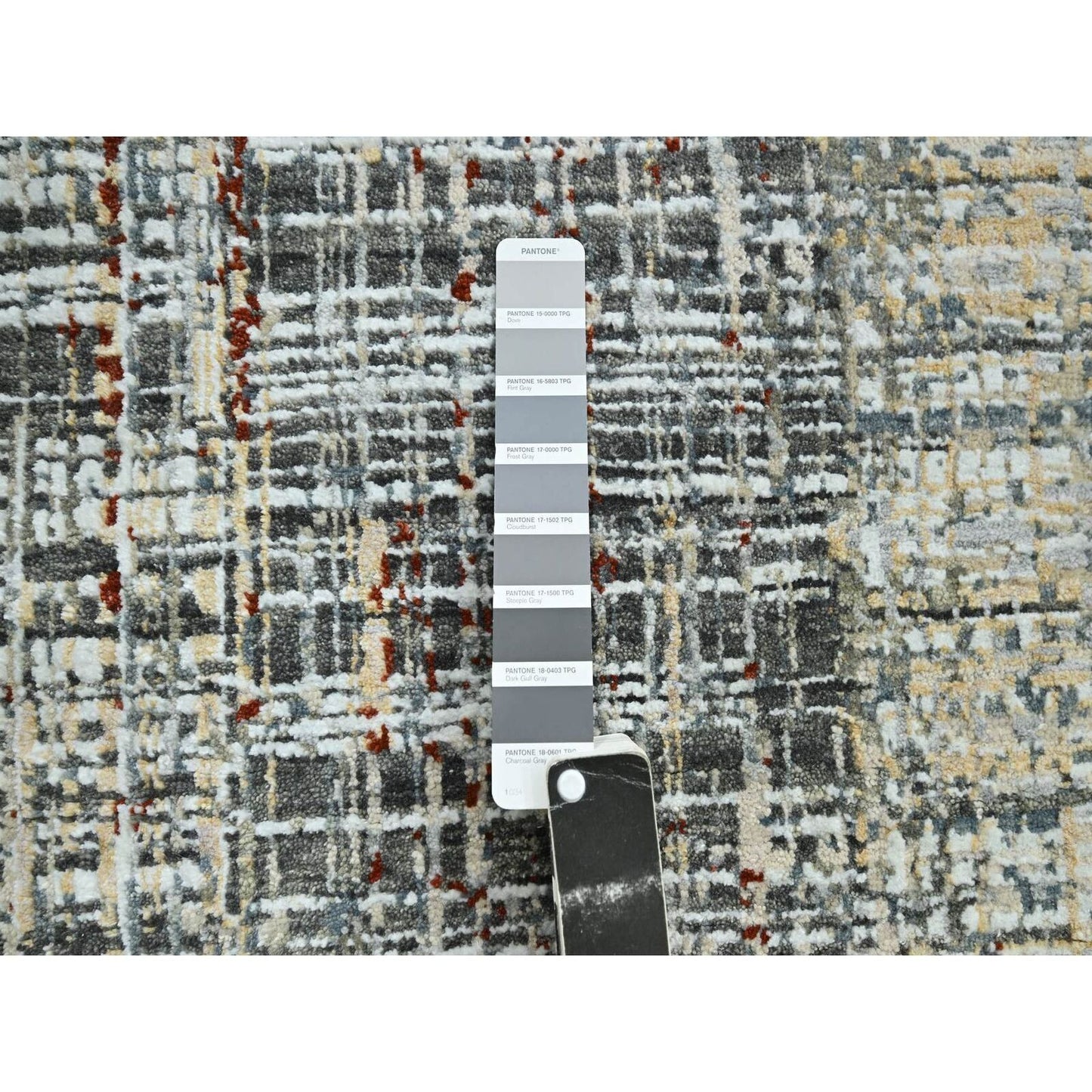 9'X12'3" Anchor Gray With Beige Abstract Design All Wool Hand Knotted Rug