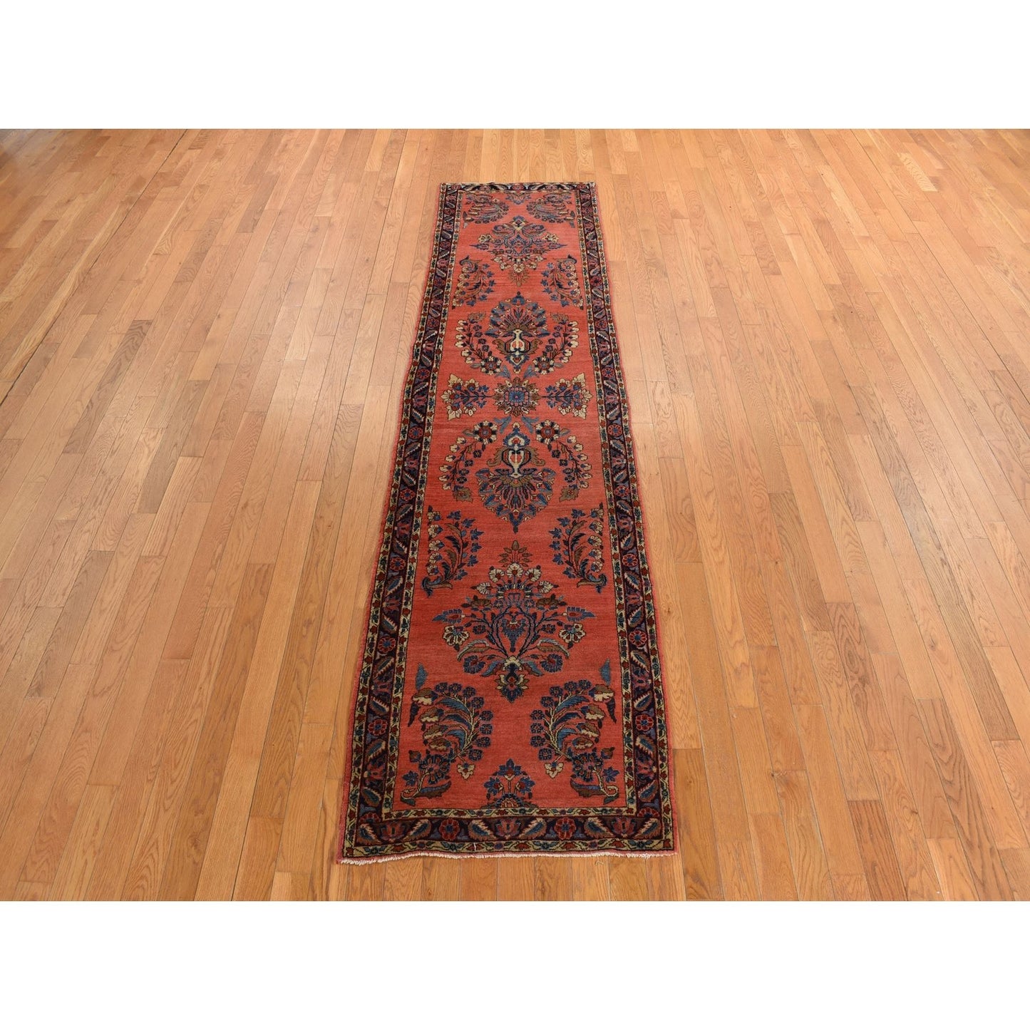 2'7"X10' Red Antique Zoroastrian Saroogh Wool Hand Knotted Runner Rug