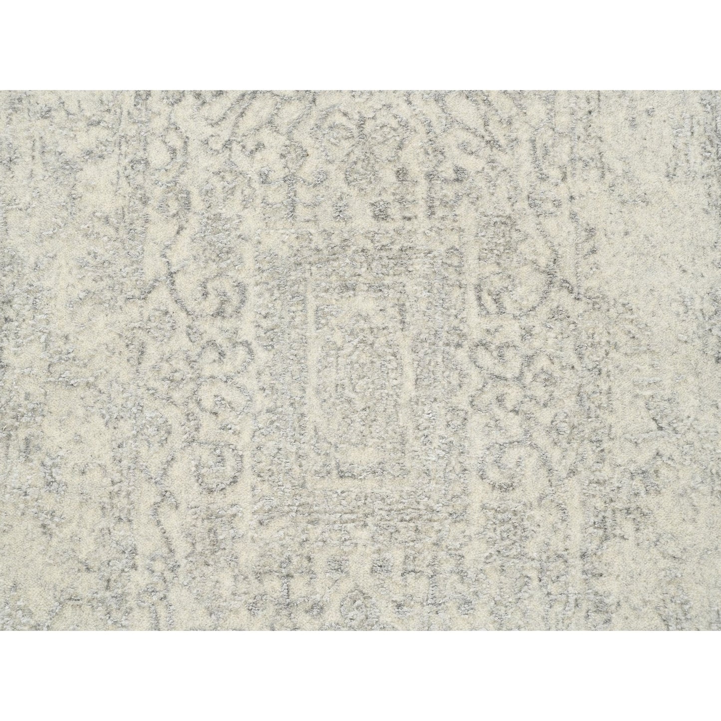 2'6"X10'1" Beige Hand Loomed Wool Silk Fine Jacquard Oriental Runner Rug
