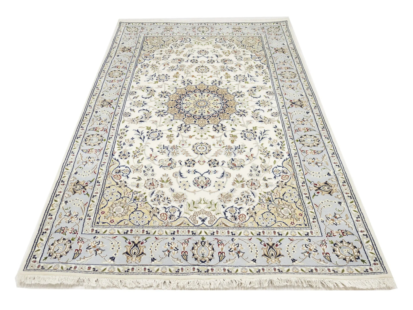 Indo-Nain Cream Floral Medallion Oriental Rug