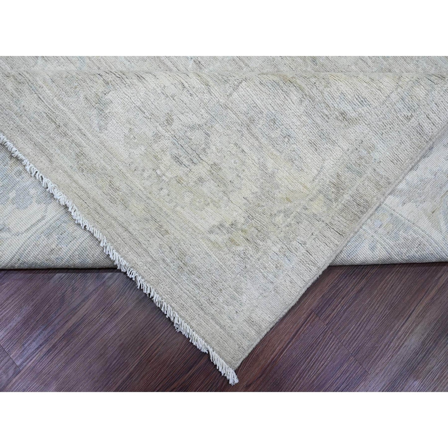 9'X12' Gray Hand Knotted Washed Out Peshawar Vines Design 100% Wool Rug