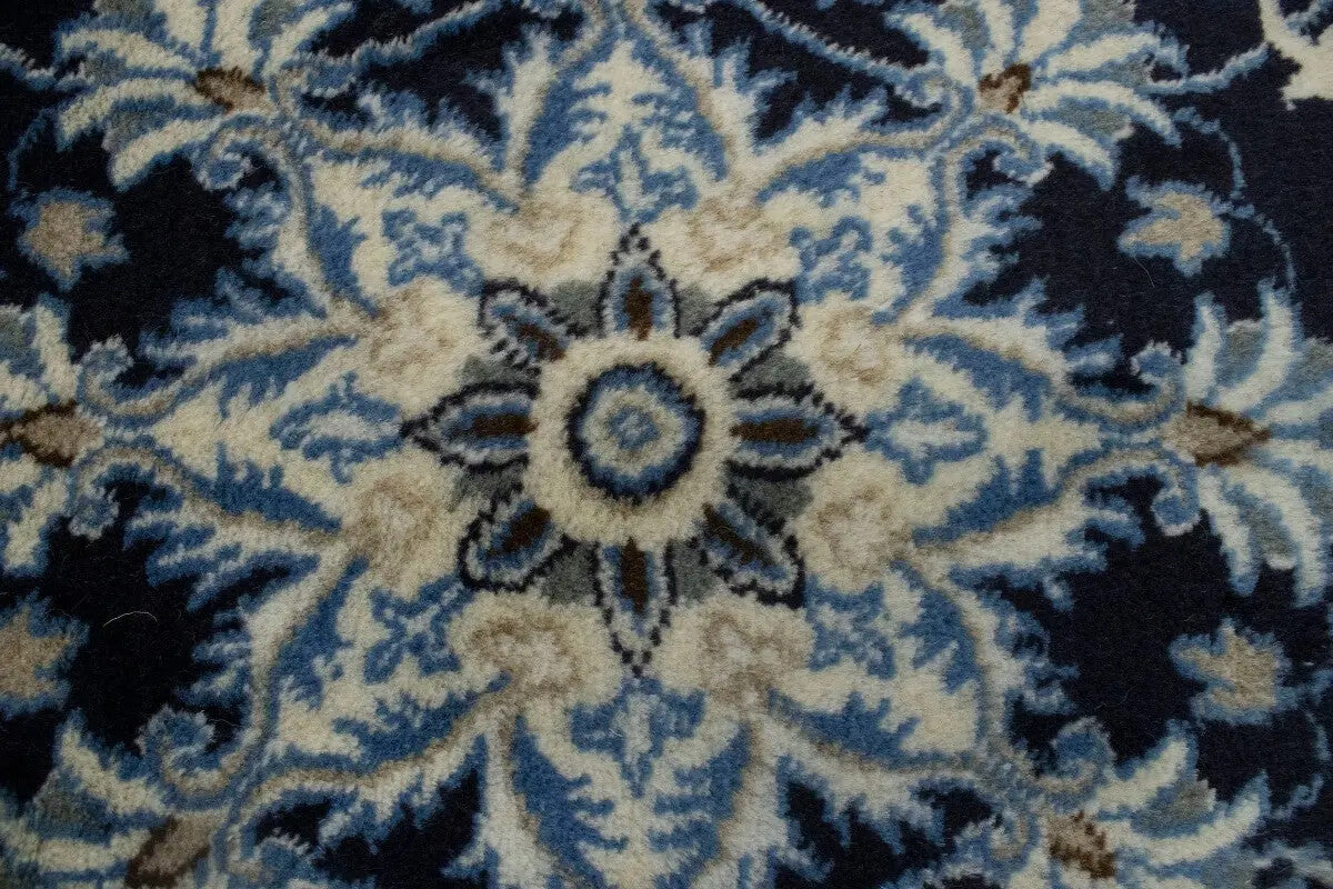 Handmade Wool Oriental Rug Navy Blue Thick Pile