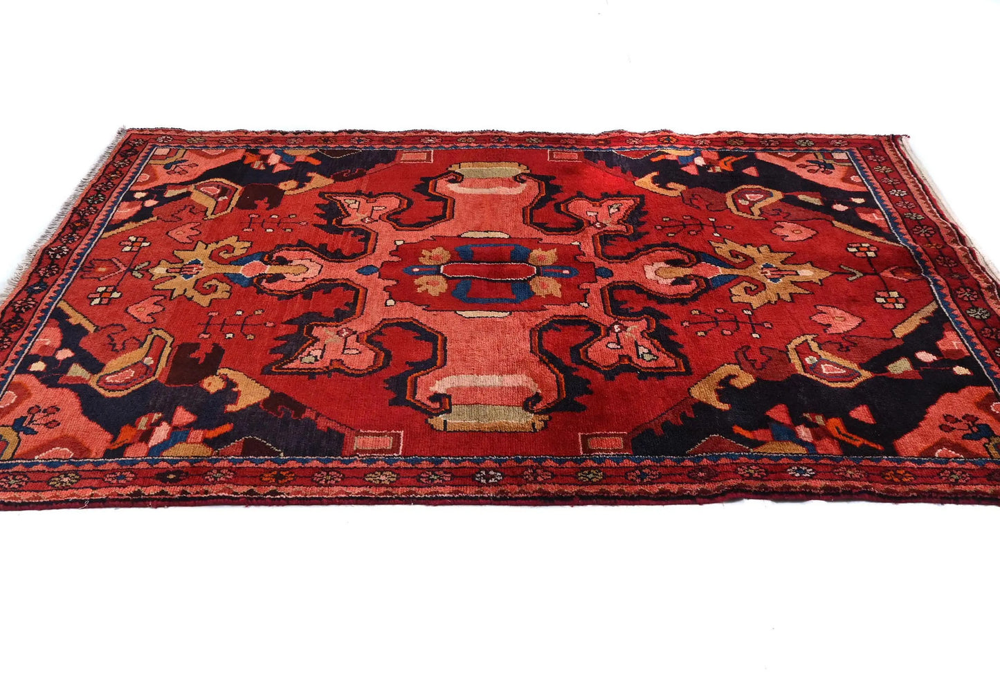 Hand-Knotted Red Tribal Floral Design Oriental
