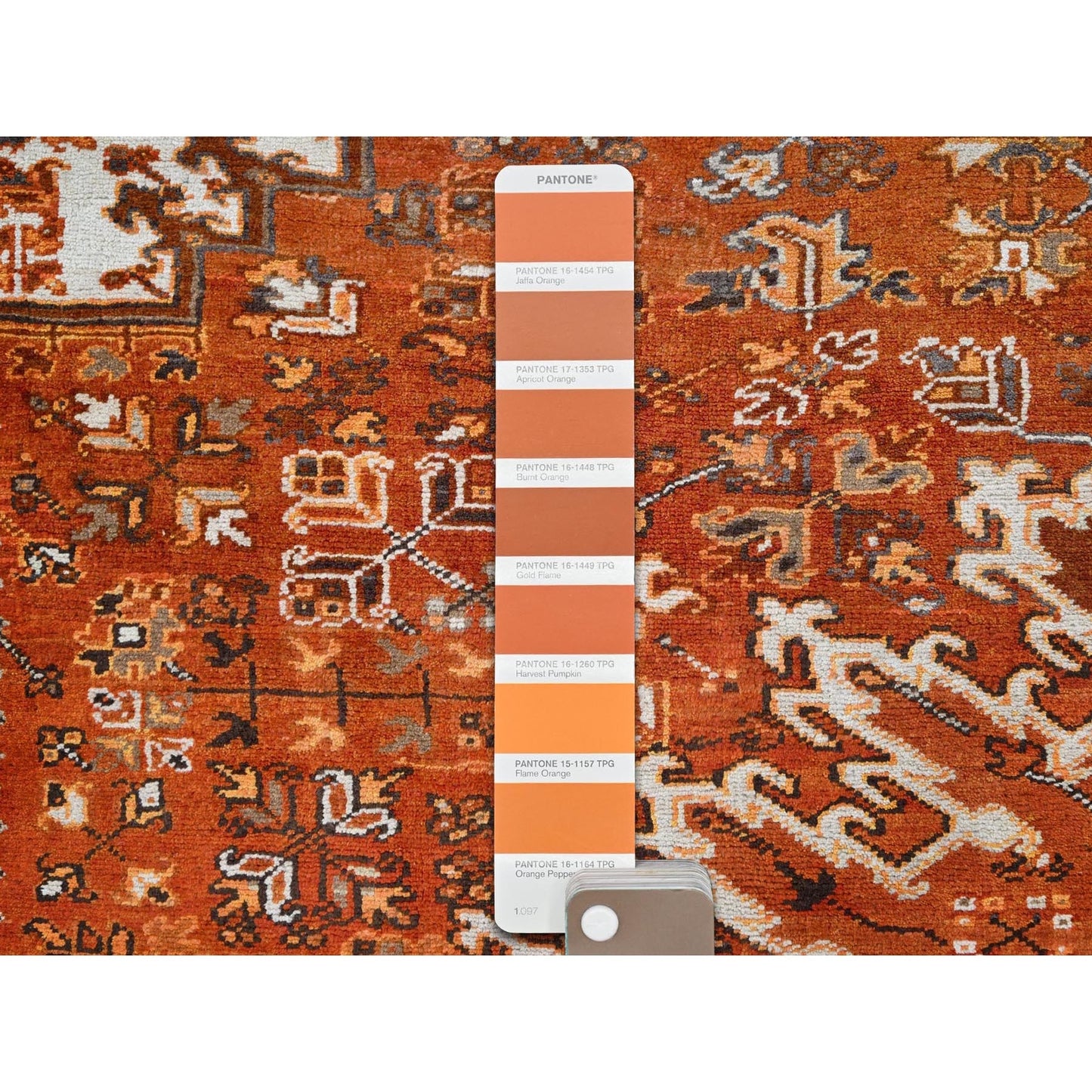 10'2"X13' Orange Semi Antique Zoroastrian Heris Worn Wool Handknotted Rug