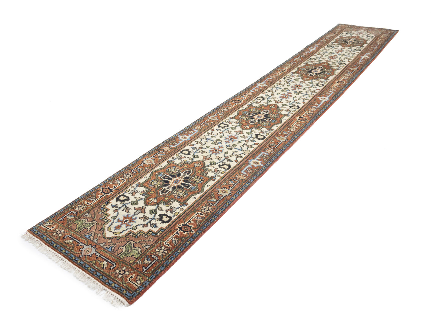 Oversized Heriz Serapi Floral Runner Hand-Knotted