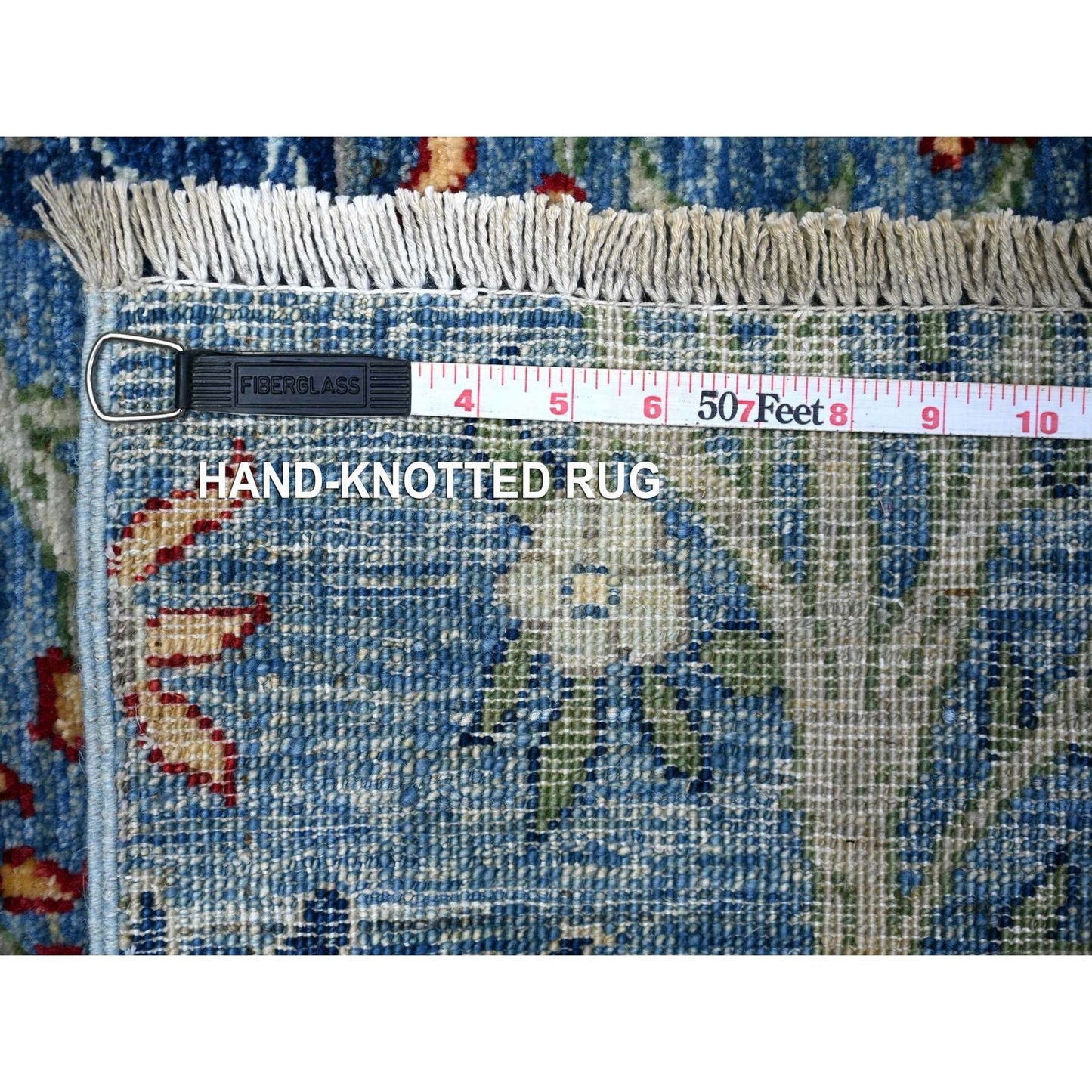 5'X6'4" Steel Blue Afghan Peshawar Hand Knotted Organic Wool Rug