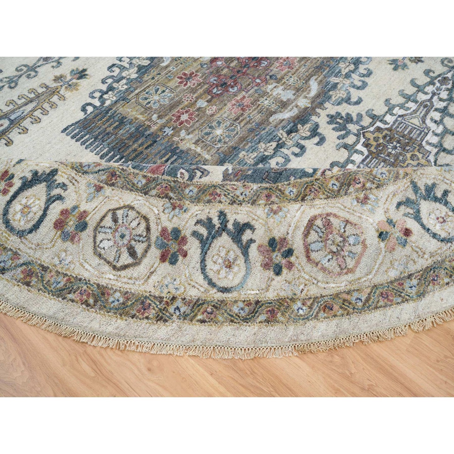 12'X12' Ivory Hand Knotted Reimagined Viss Design Natural Wool Round Rug