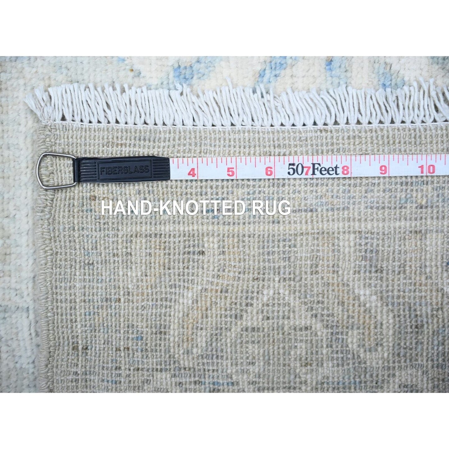 3'8"X15' Gray White Wash Peshawar Wool Hand Knotted Xl Runner Rug