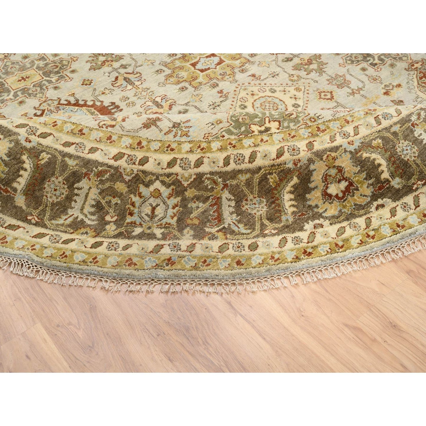 10'X10' Light Gray Karjihooz Design Pure Wool Hand Knotted Round Rug