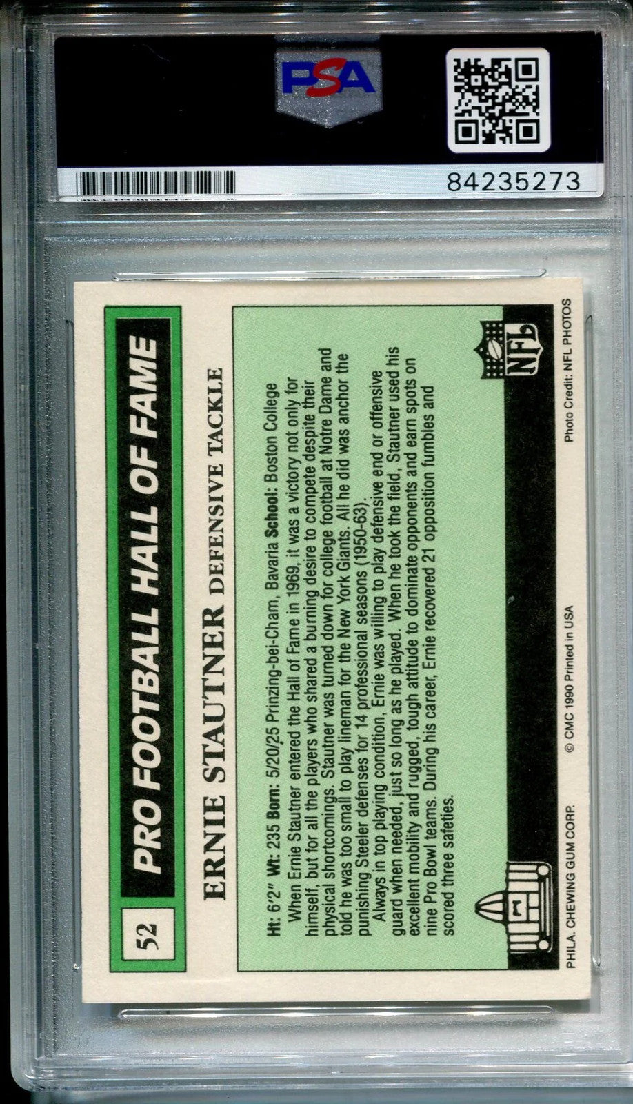 Ernie Stuatner 1990 Autographed Swell Football Card (Psa)