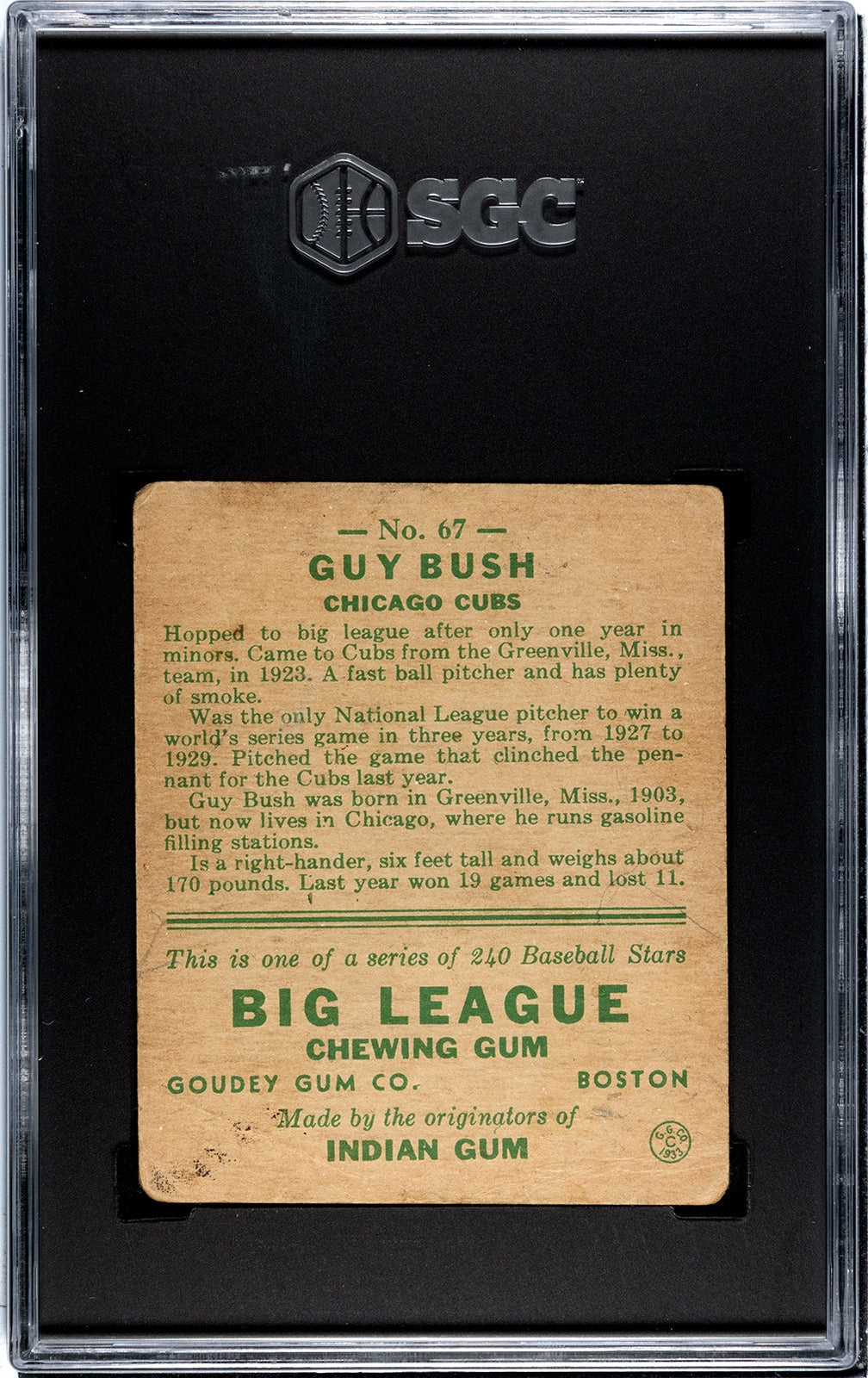 Guy Bush 1933 Goudey #67 Sgc 2