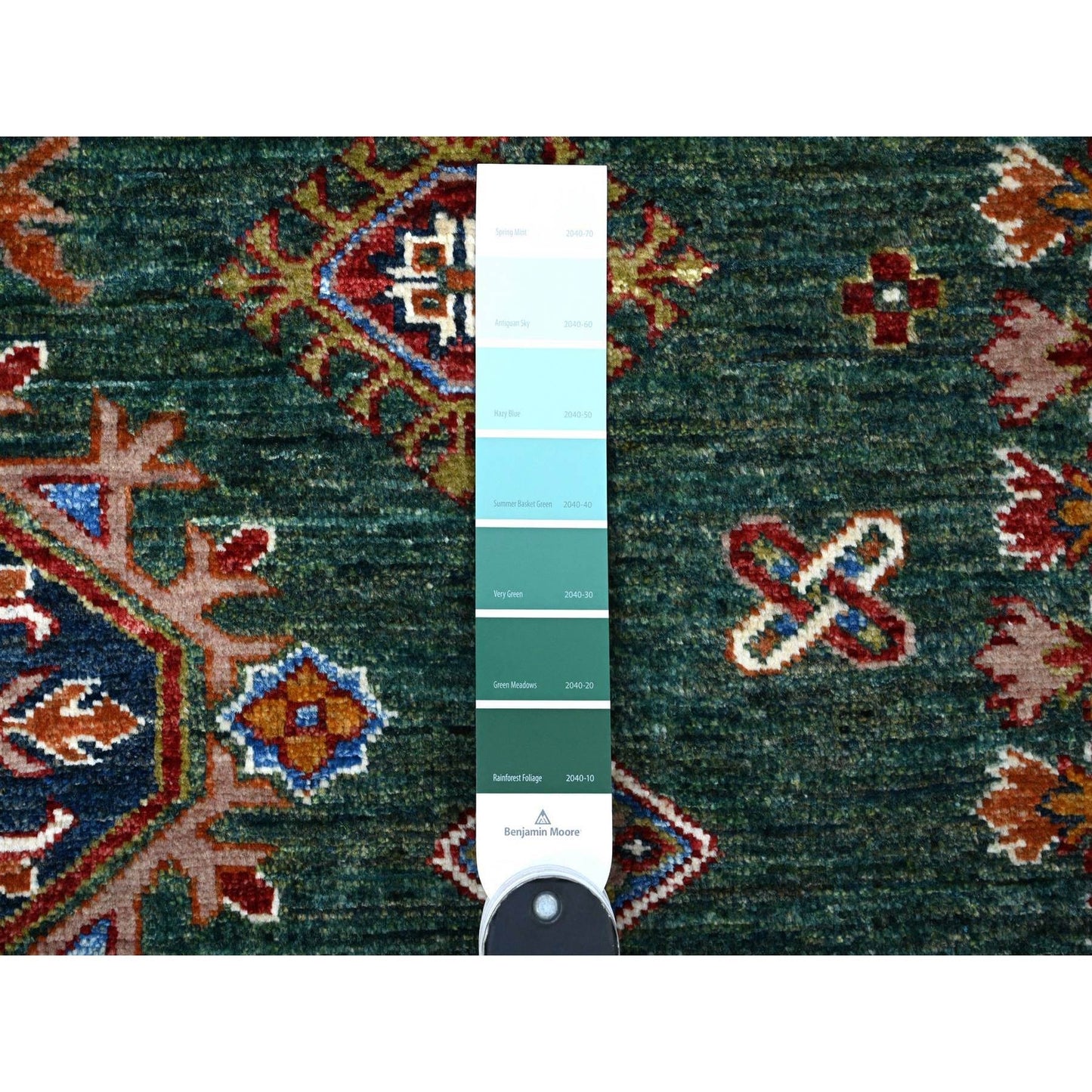 8'3"X10' Green Hand Knotted Super Kazak Tribal Elements Wool Oriental Rug