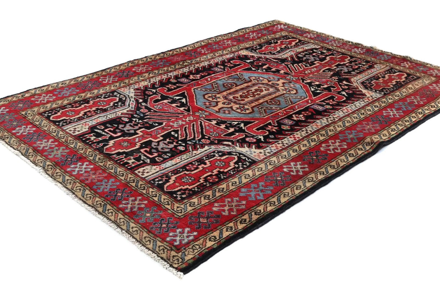 Red Tribal Geometric Design Oriental Rug 4X6 Ft