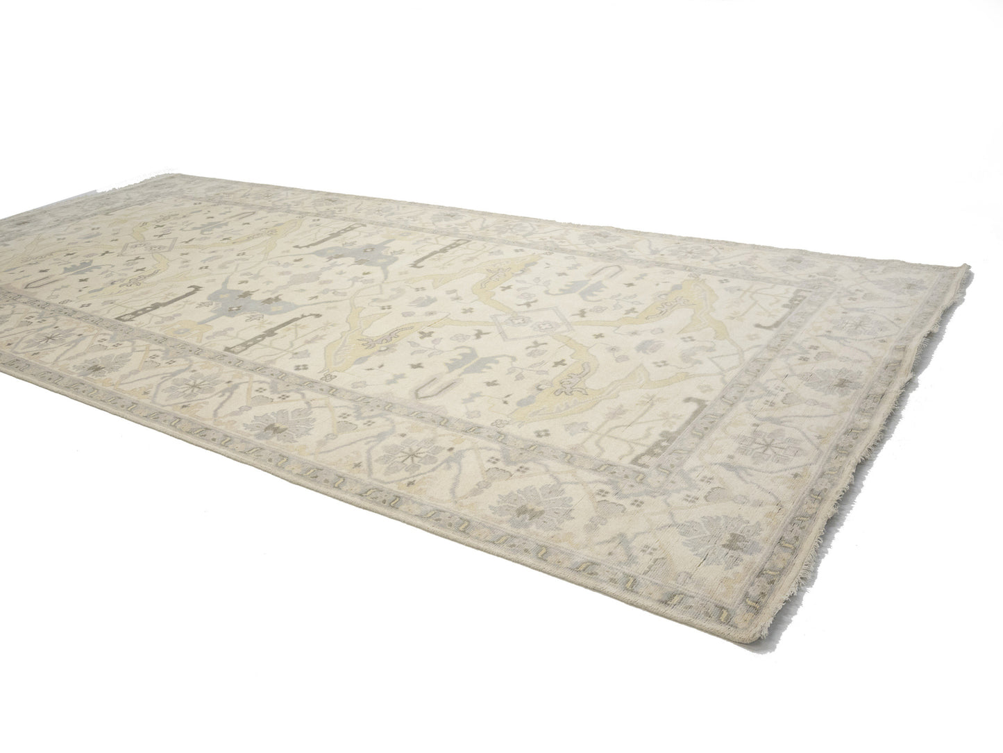 Hand-Knotted Wool Floral Oushak Oriental Rug Rare