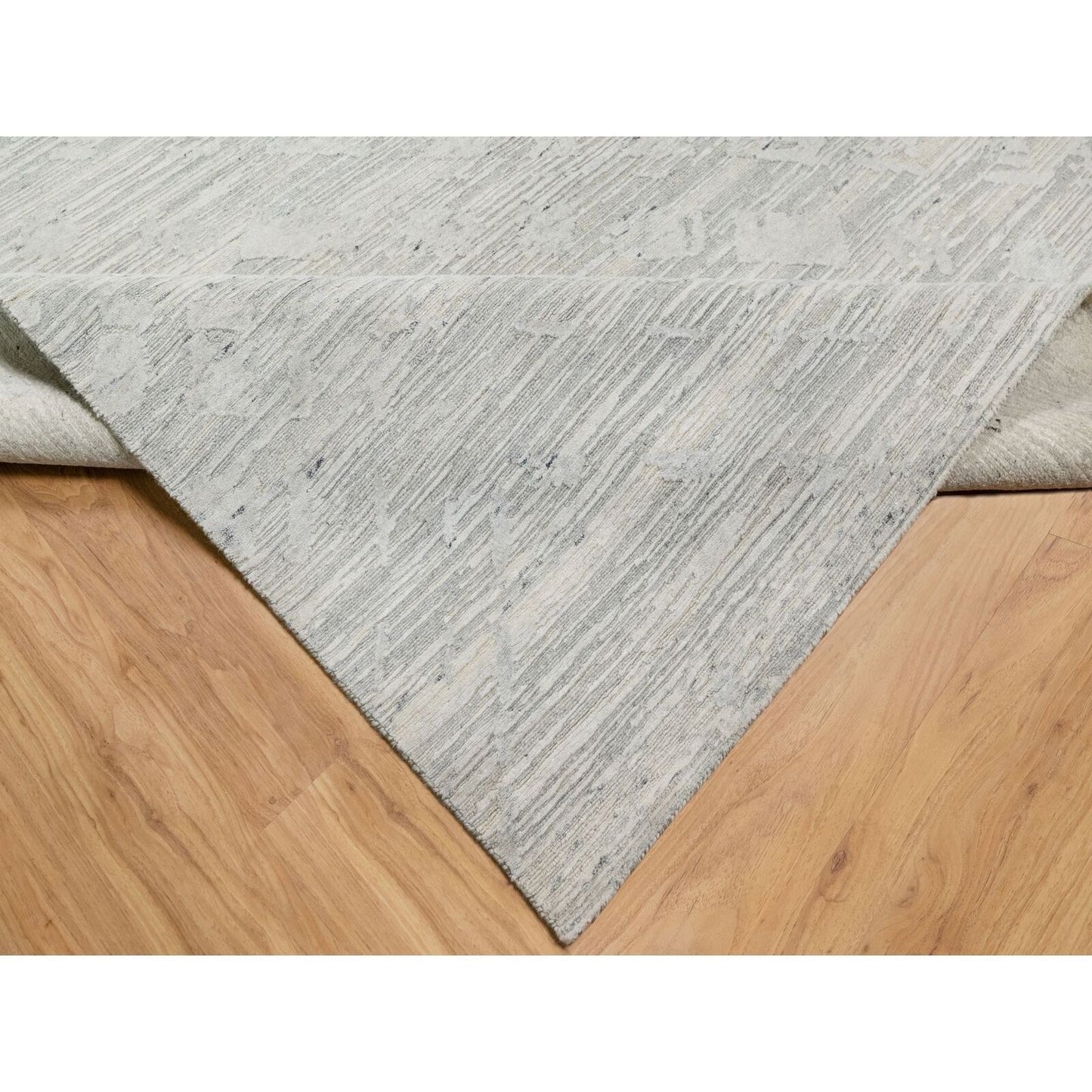 10'X10' Gray Modern Design Undyed Natural Wool Hand Knotted Square Rug