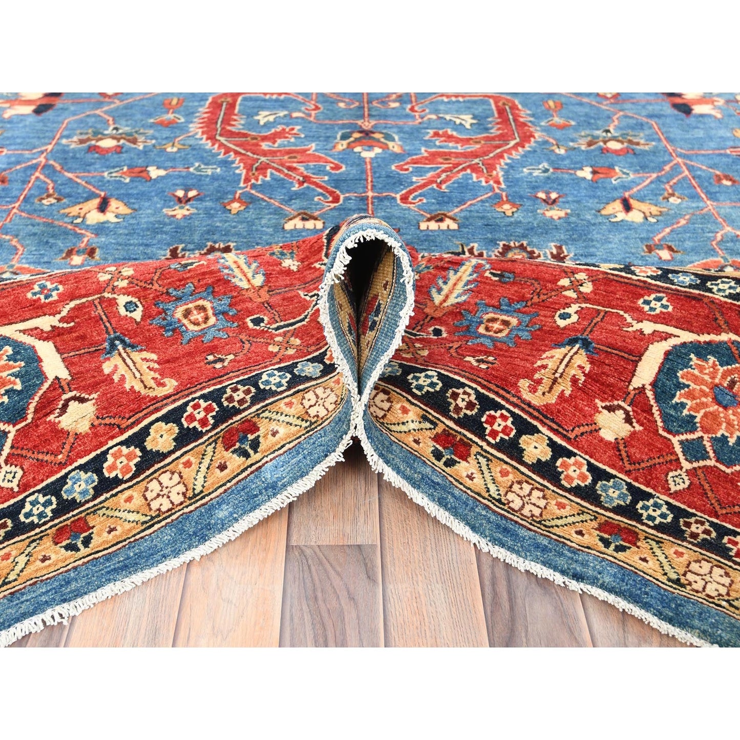9'10"X13'6" Blue Afghan Peshawar Heris Wool Hand Knotted Oriental Rug