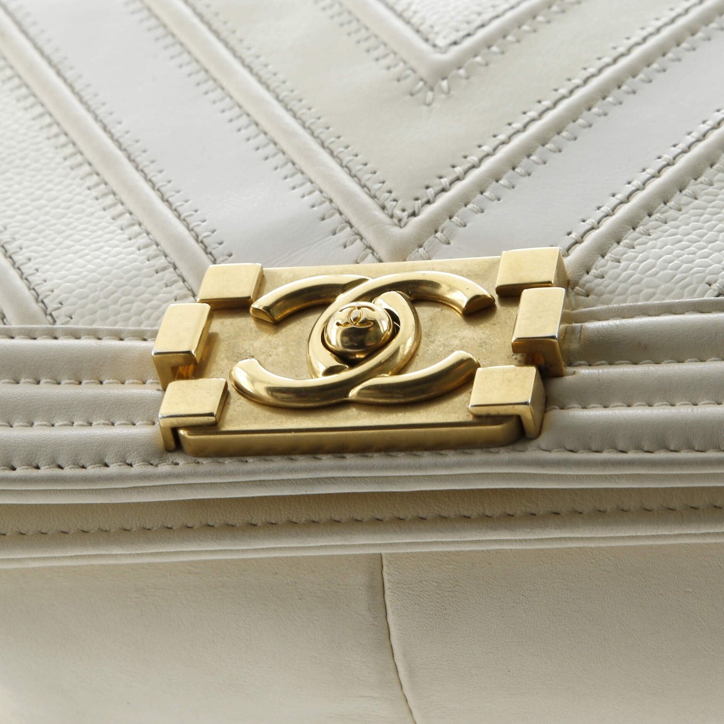 Chanel Boy Flap Bag Chevron Caviar And Calfskin Old Medium