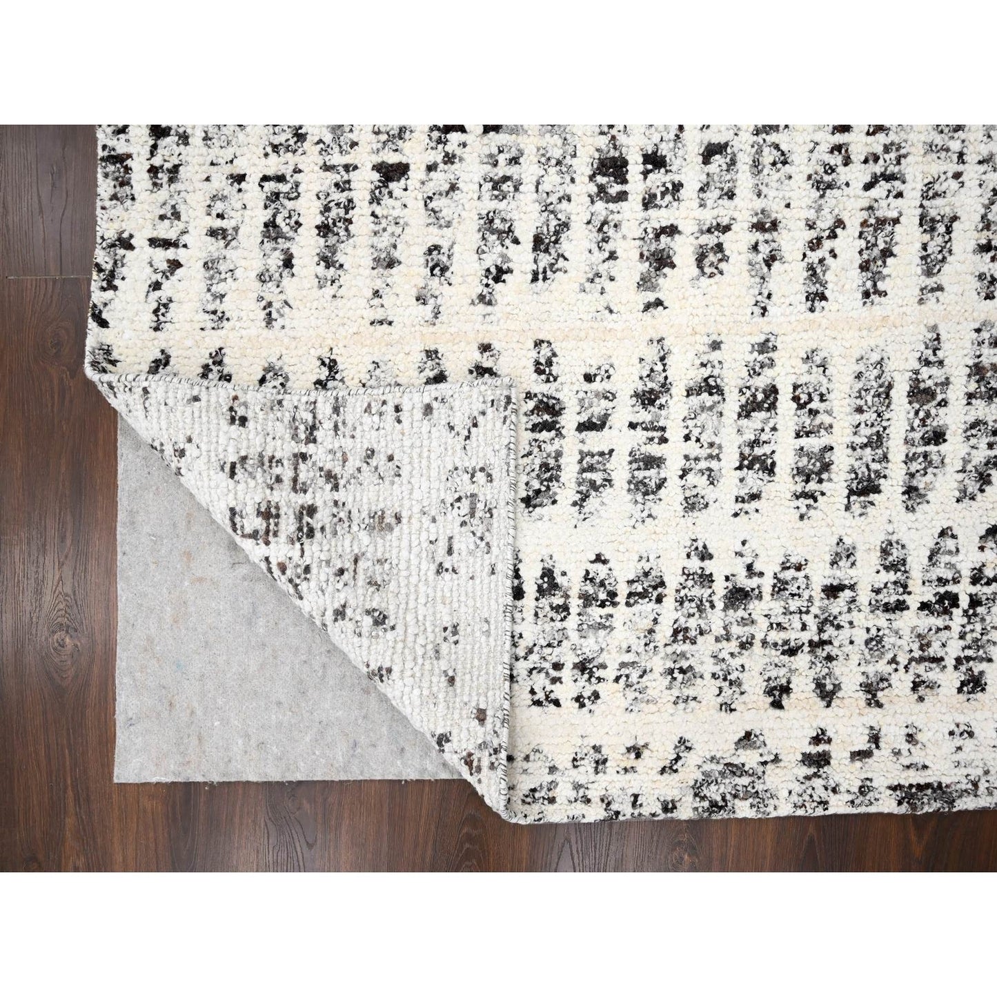 10'2"X13'9" Vivid White Modern Design Wool Hand Knotted Oriental Rug