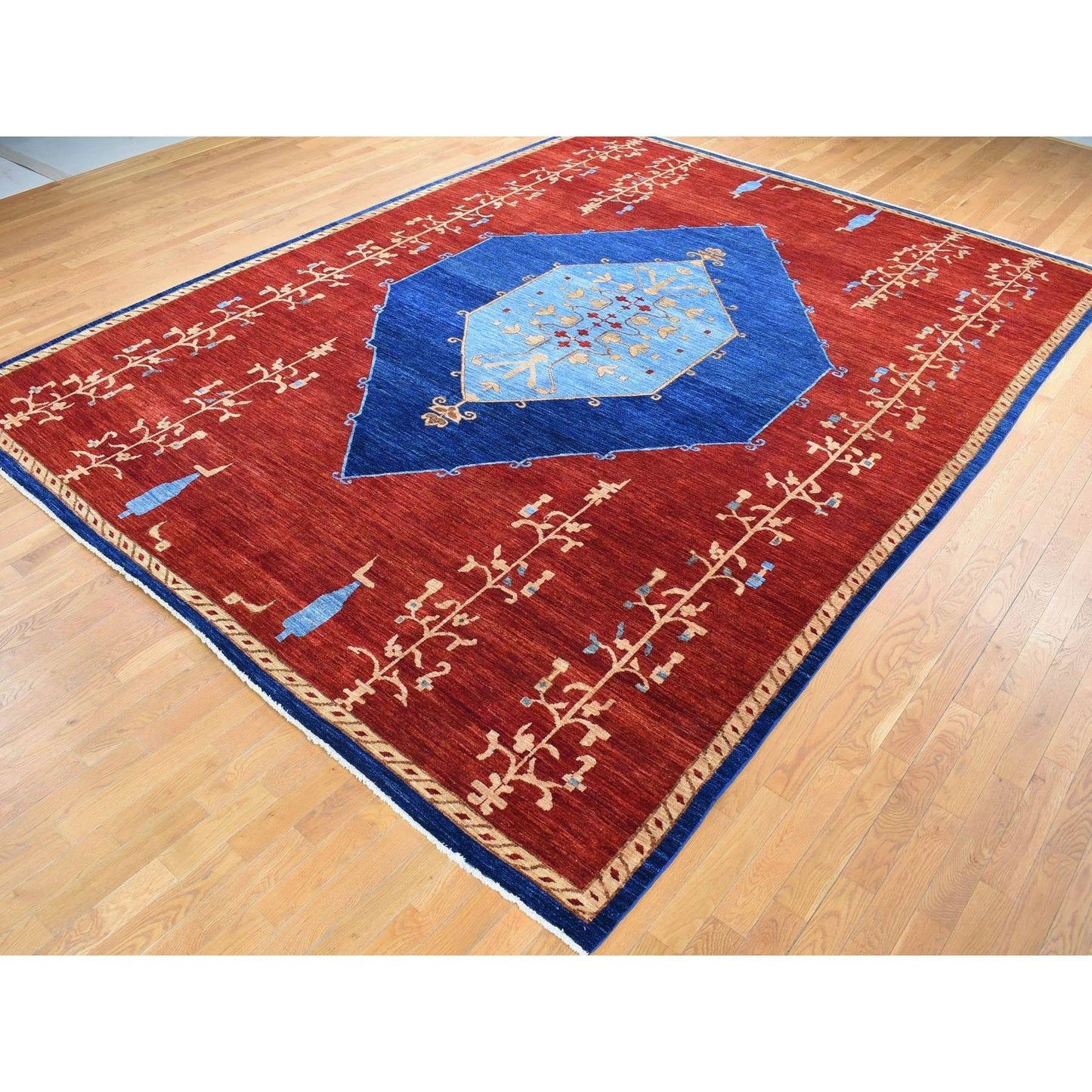 10'3"X14' Red Antiqued Bejar Design Natural Dyes Wool Hand Knotted Rug