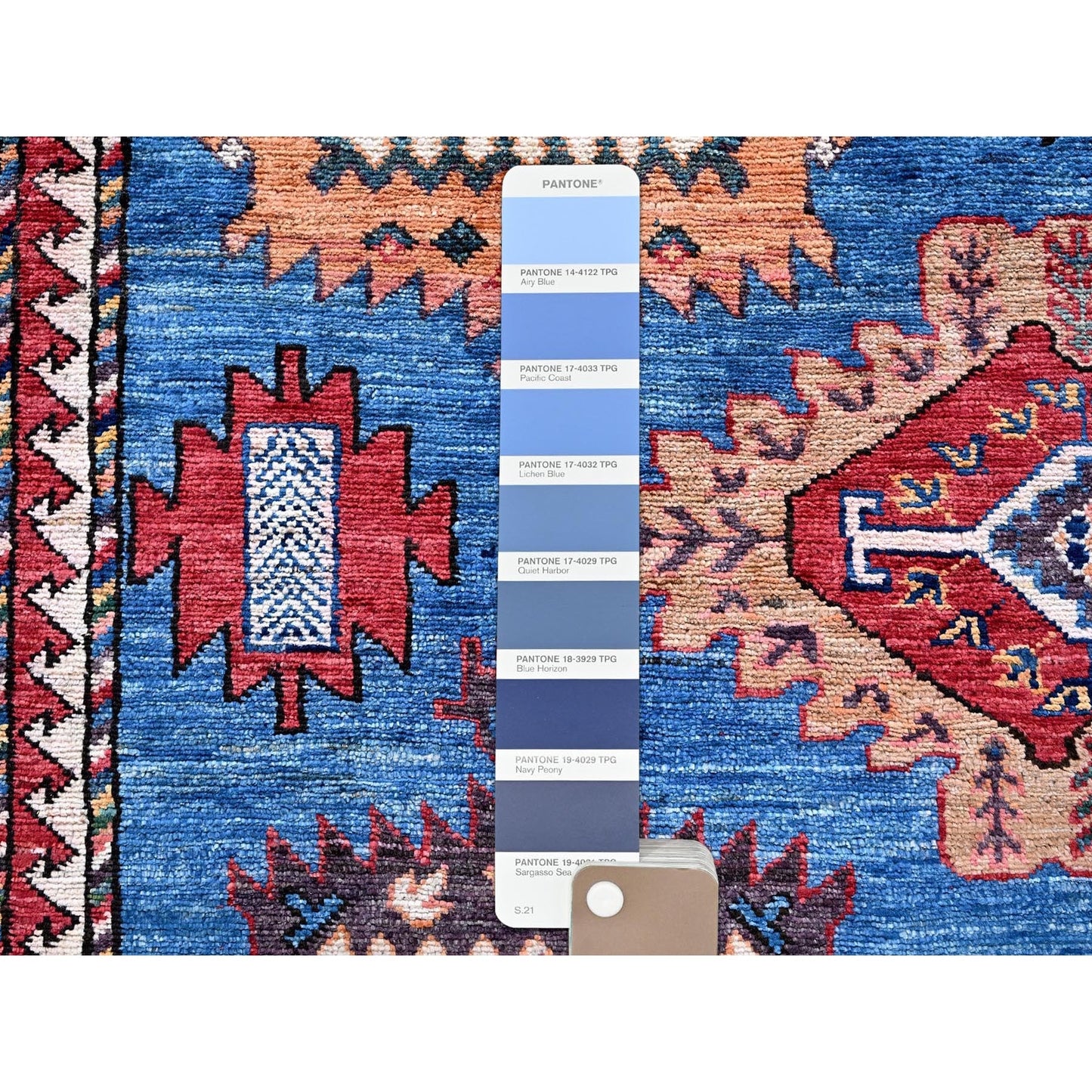 10'X13'6" Blue Afghan Ersari Caucasian Design Revival Hand Knotted Wool Rug
