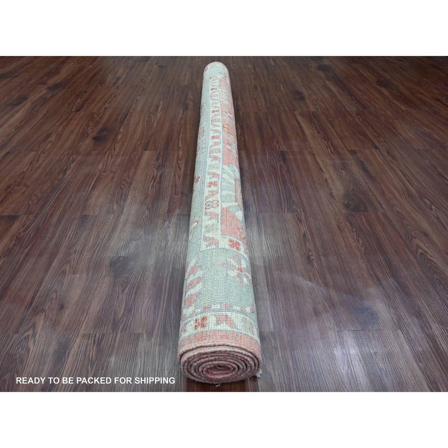 6'2"X9'1" Pink Afghan Angora Oushak Leaf Pattern Hand Knotted Wool Rug