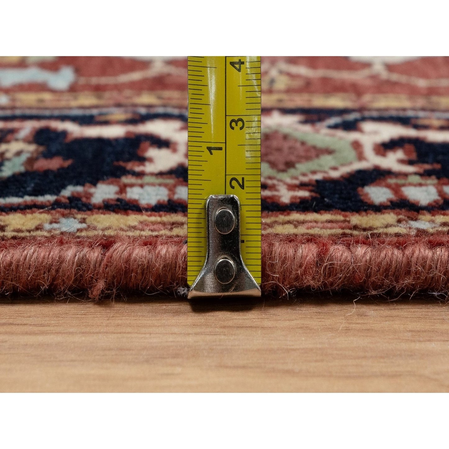2'6"X6'3" Red Antiqued Heris Hand Knotted New Zealand Wool Runner Rug