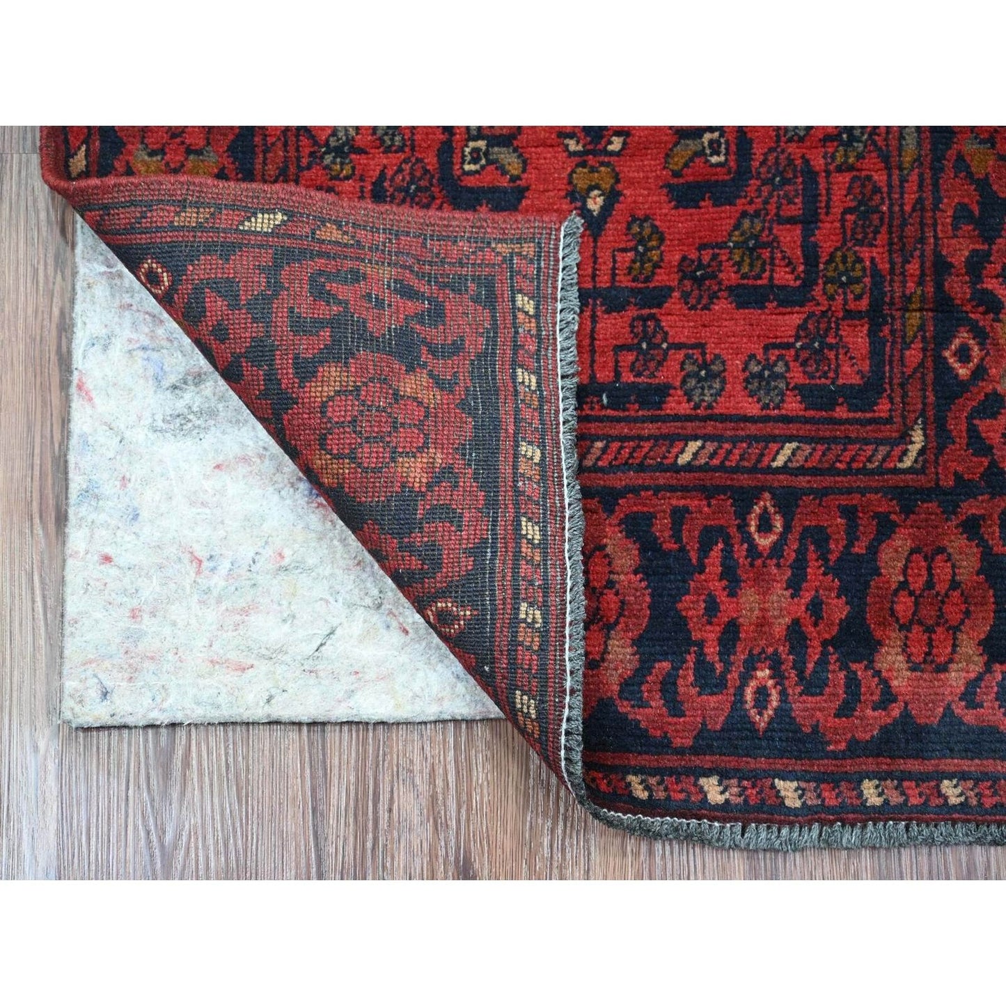 2'1"X7'9" Red Andkhoy Geometric Design Pure Wool Hand Knotted Runner Rug