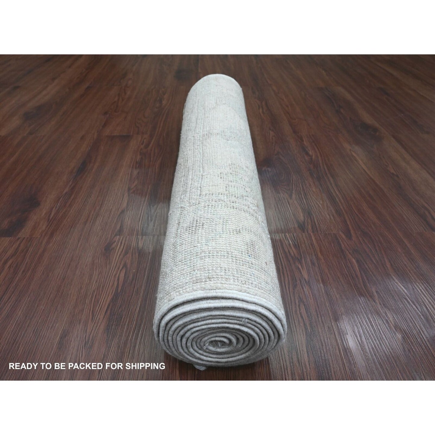 2'7"X11'7" White Hand Knotted Angora Oushak Leaf Design Wool Runner Rug