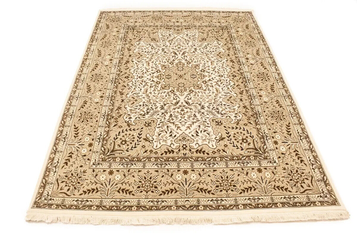Handmade Vintage Style Cream Floral Kirman Rug