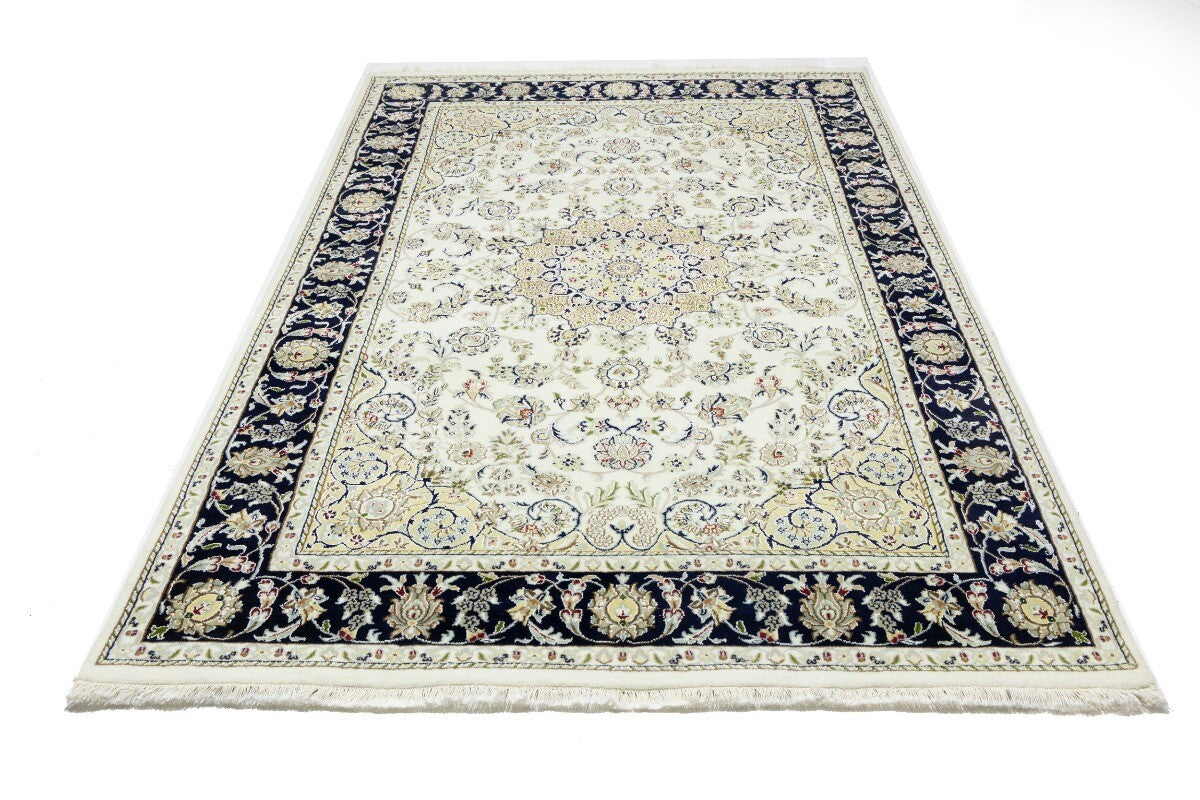 Hand-Knotted Indo-Nain Floral Medallion Rug
