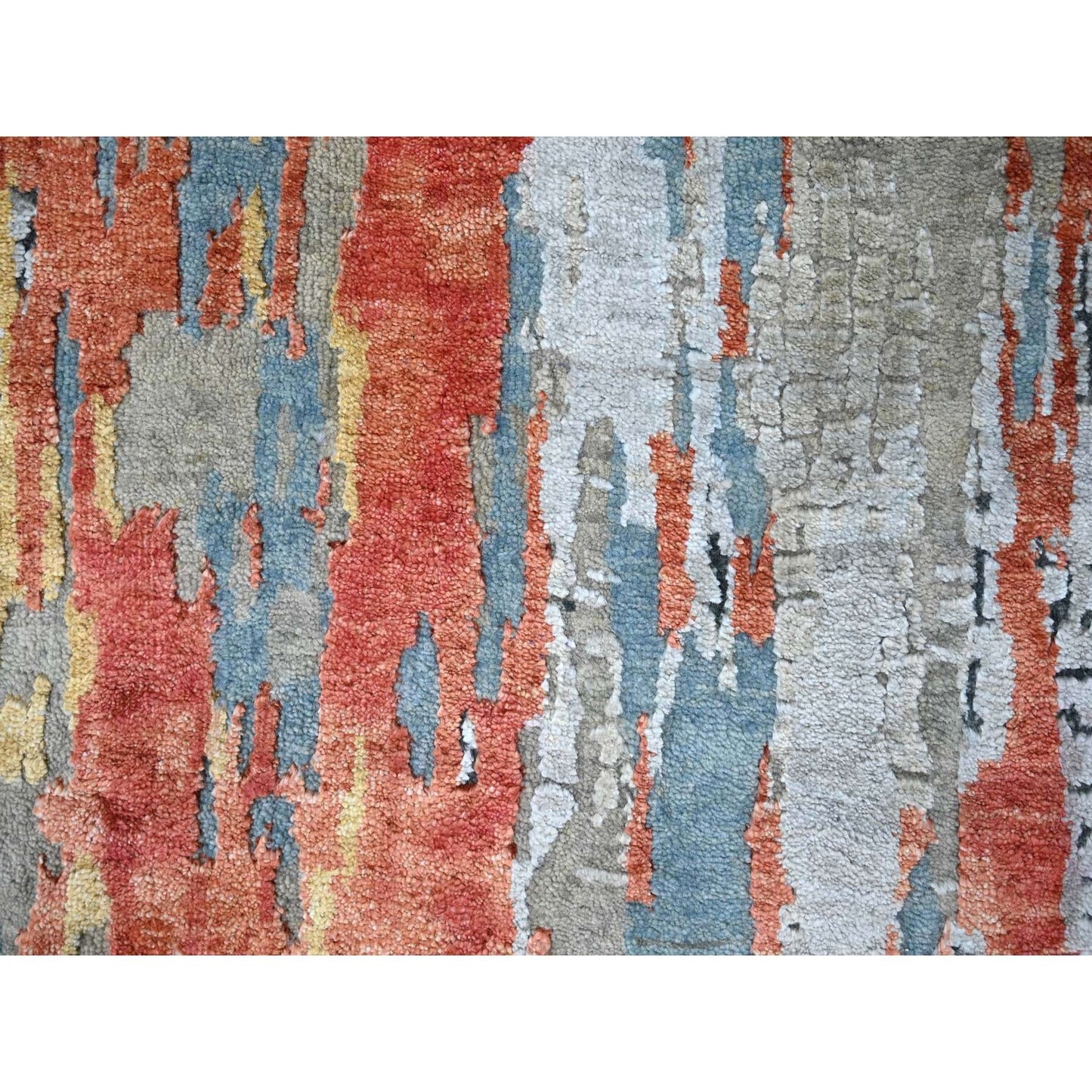 2'5"X25'8" Dark Coral Abstract Hand Knotted Wool And Silk Xl Runner Rug