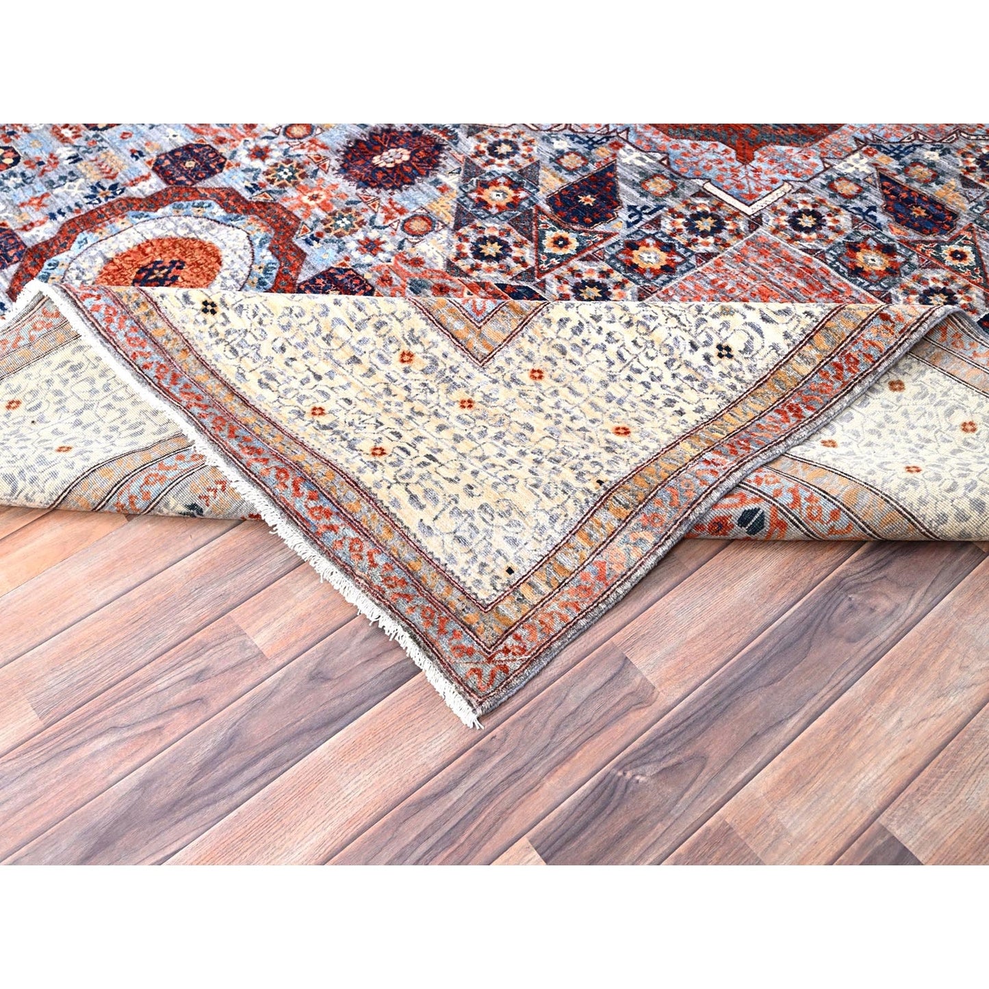 8'10"X12' Red Natural Wool Mamluk Design Hand Knotted Oriental Rug