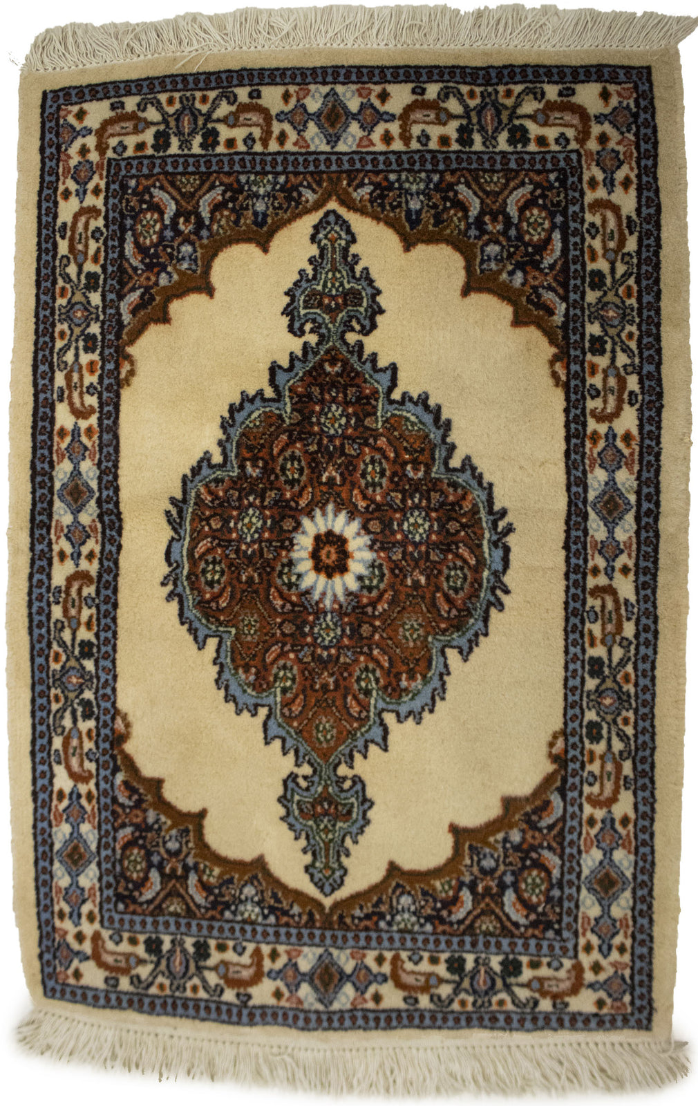 Hand-Knotted Vintage Oriental Rug Cream Floral