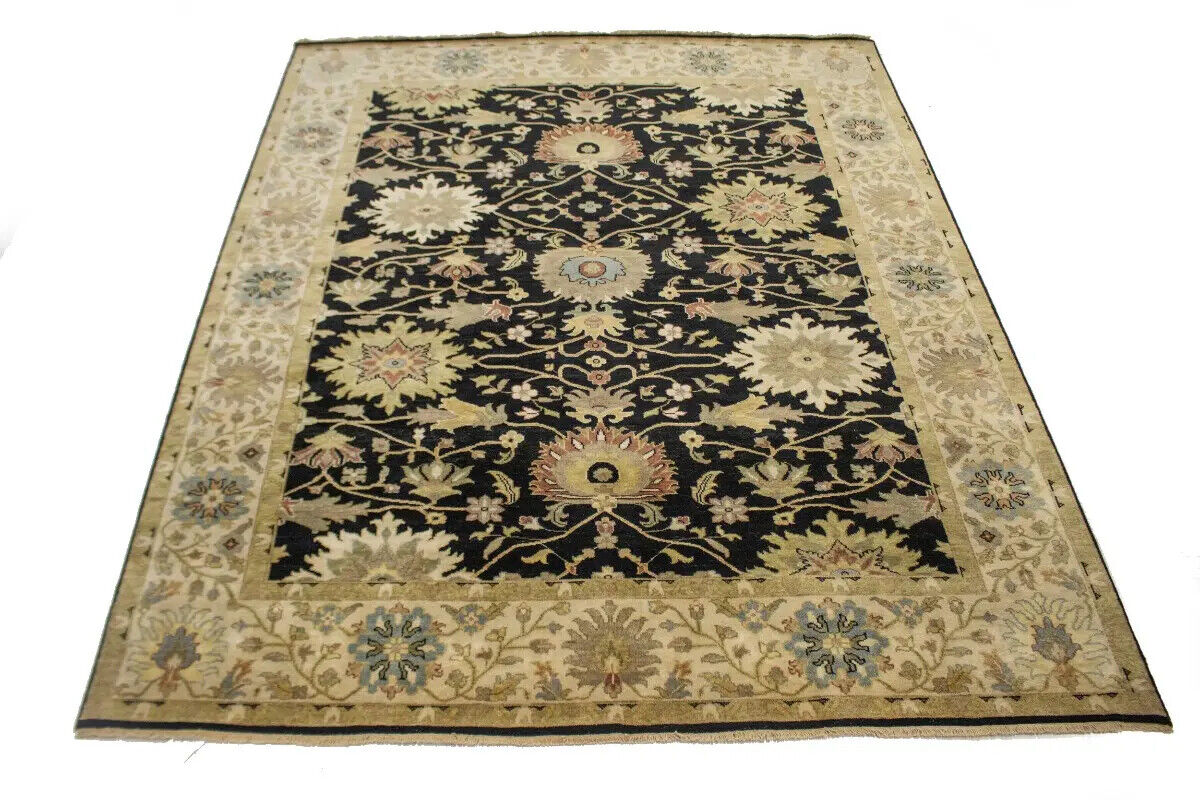 Antique Washed Black Floral Peshawar Rug Osh