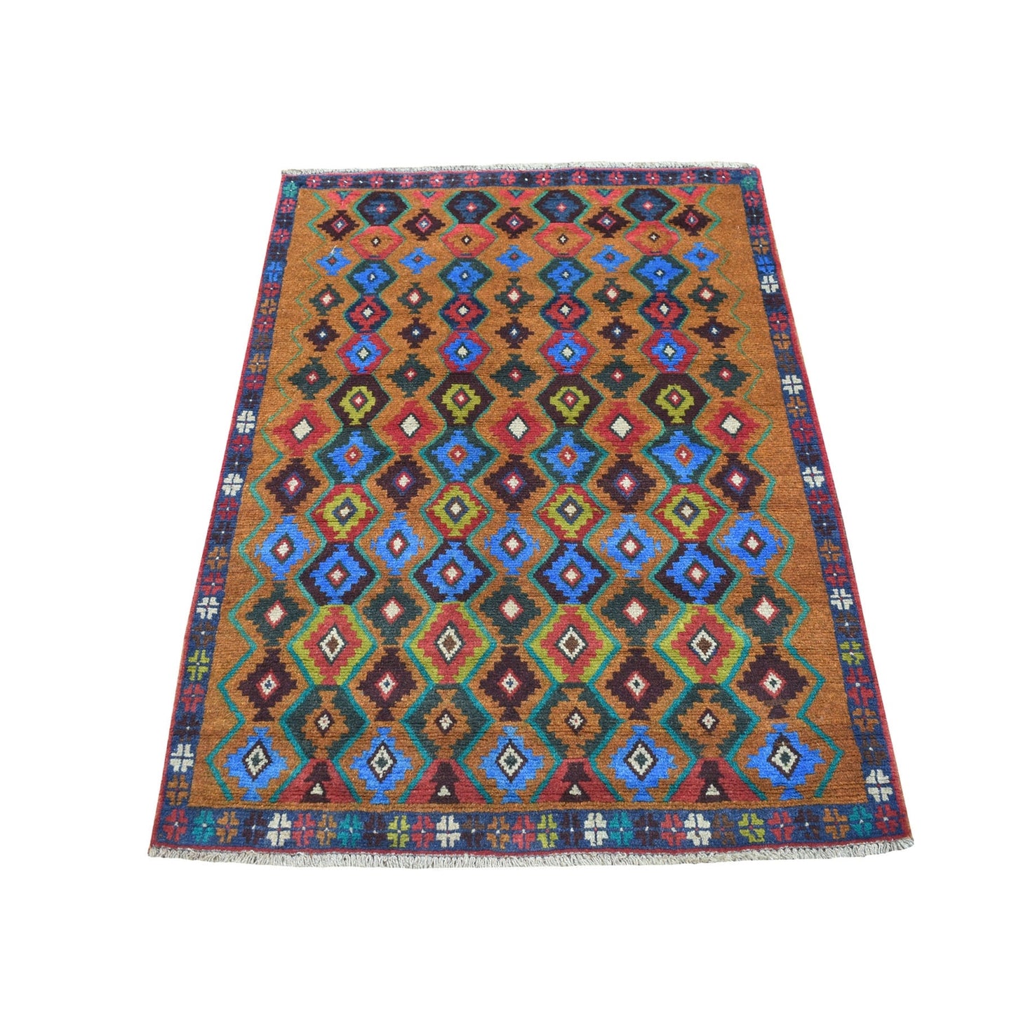 3'5"X4'5" Tribal Design Hand Made Pure Wool Colorful Afghan Village Rug