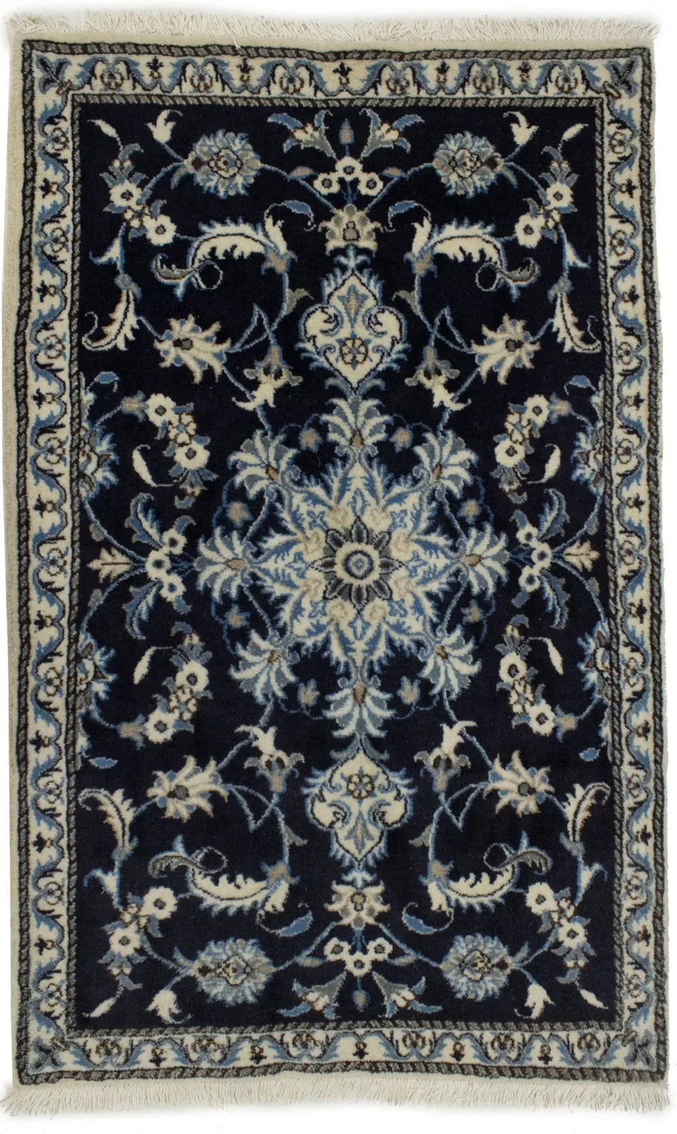 Handmade Wool Oriental Rug Navy Blue Thick Pile