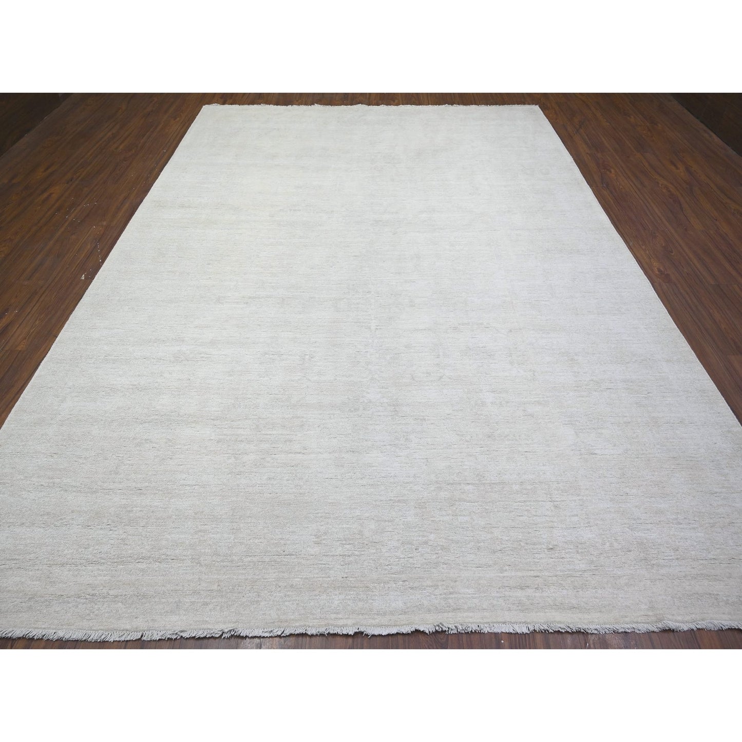 8'9"X11'9" Retro White Washed Out Peshawar Wool Hand Knotted Oriental Rug