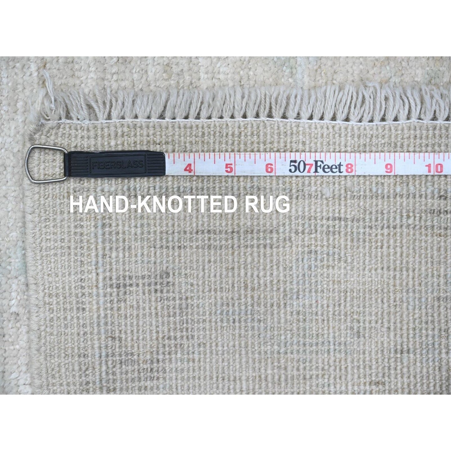 2'8"X9'7" Gray Hand Knotted Angora Oushak Leaf Design All Wool Runner Rug