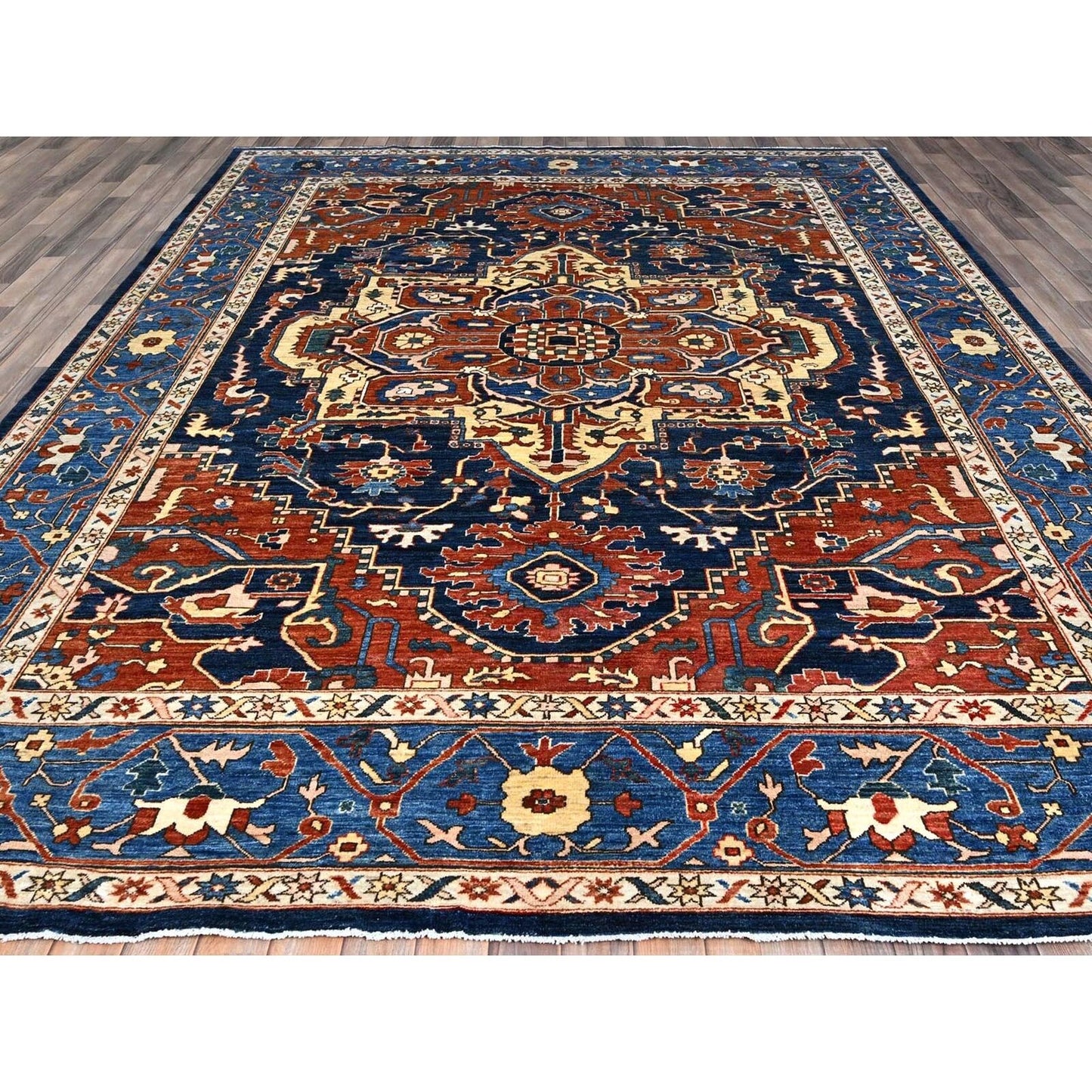 9'2"X11'8" Blue Hand Knotted Afghan Peshawar Seerape Heris Oriental Rug