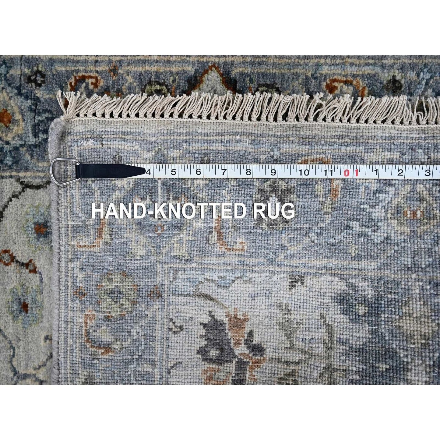 2'5"X5'9" Gray Hand Knotted Wool Oushak Floral Motifs Runner Oriental Rug